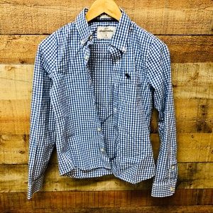 Abercrombie boys button up - gingham light blue